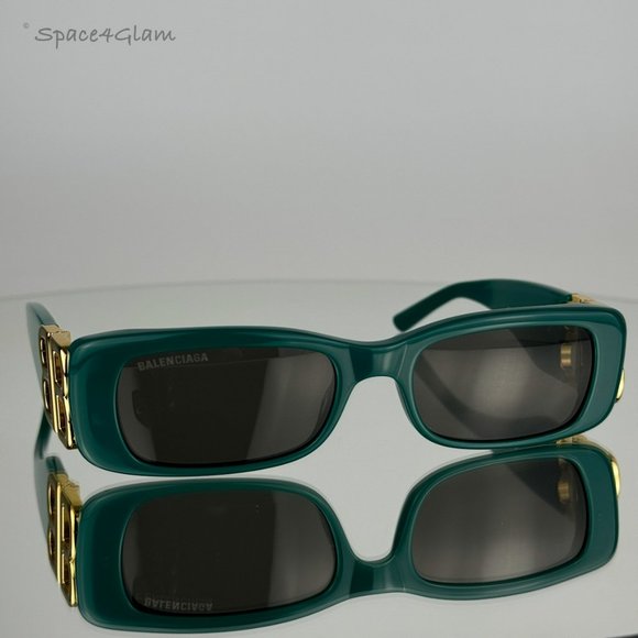NEW Balenciaga BB0096S 006 Green Gold Logo Grey Rectangle Unisex Sunglasses - Picture 3 of 14